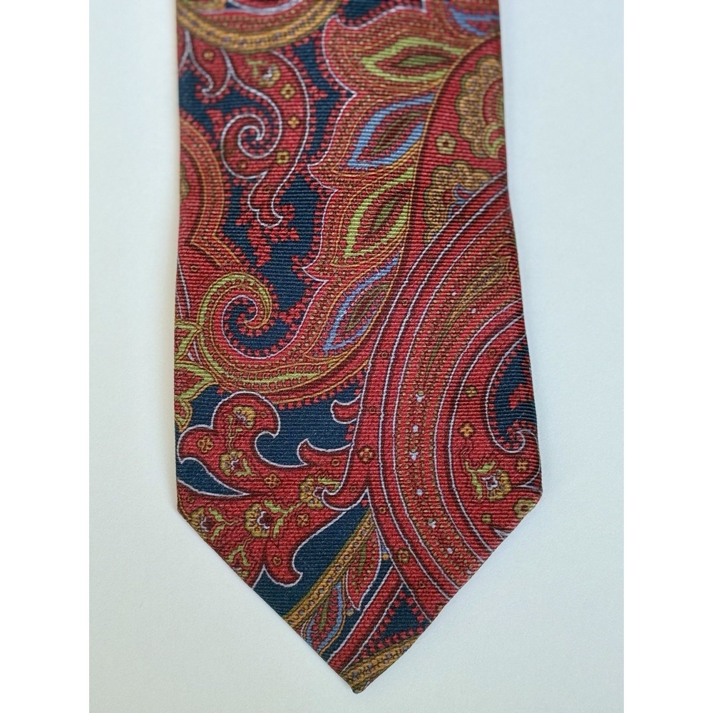 ROBERT TALBOTT 100% imported Silk Tie Red/Blue/Multi Paisley - Made In USA - EUC